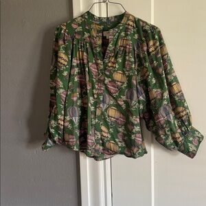 Anthropologie Maeve Green Balloon Print Top size S